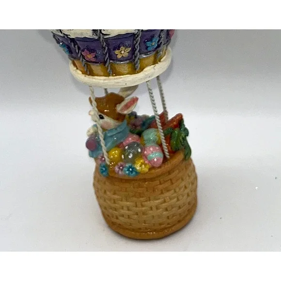 Vintage HTF Beautiful Happy Easter Bunny Rabbit In A Hot Air Balloon Flying - Picture 10 of 16